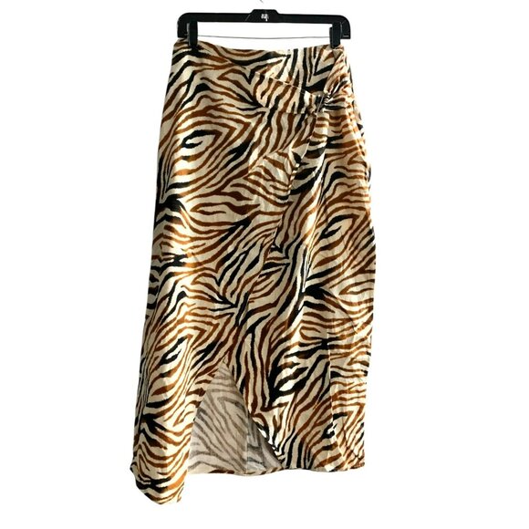 House Of Harlow 1960 Zebra Print Wrap Skirt NWOT Brown - Picture 1 of 5